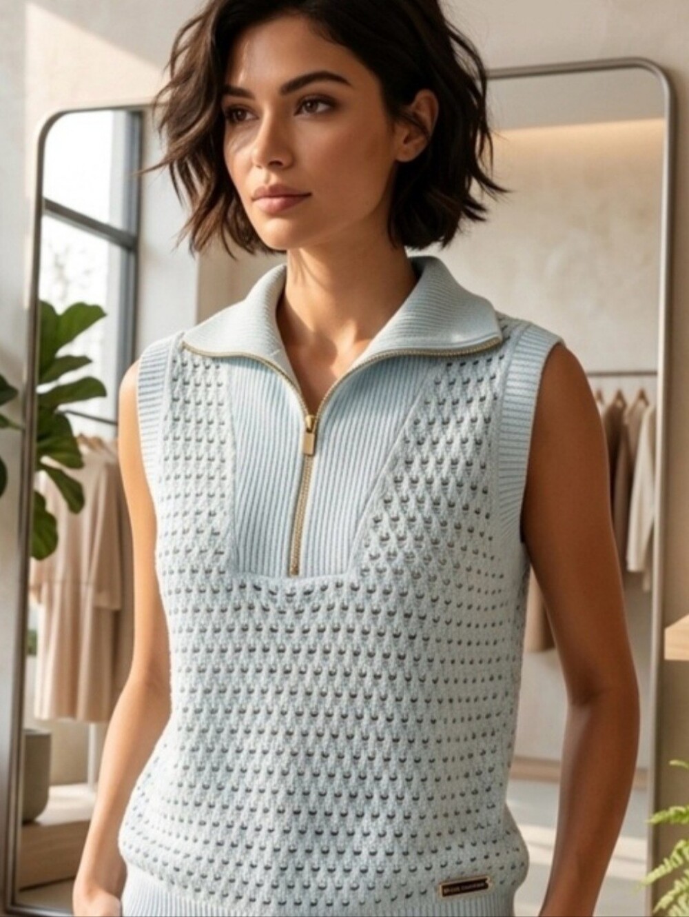 Simply Southern Collection Crochet Knit 1/2 Zipper Sweater Vest - Picture 9 of 9